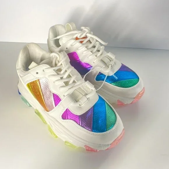 NWOT Kurt Geiger London Lettie Rainbow Platform Sneakers, size 36.5 - Picture 2 of 11